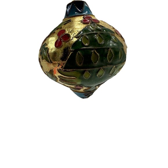 Vintage Gold Cloisonne Enamel Holly Berry Branch Design Christmas Tree Ornament - Picture 3 of 11